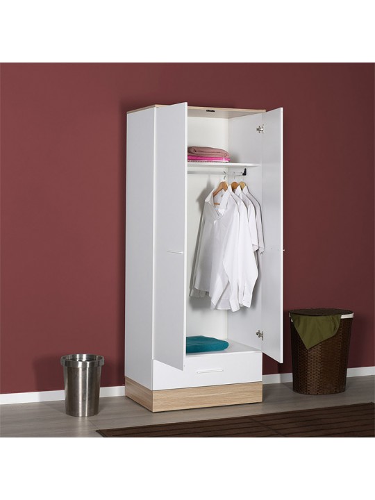 Ντουλάπα ρούχων Base Megapap δίφυλλη σε χρώμα λευκό - sonoma 80x52x198εκ. Ντουλάπα ρούχων Base Megapap δίφυλλη σε χρώμα λευκό - sonoma 80x52x198εκ.