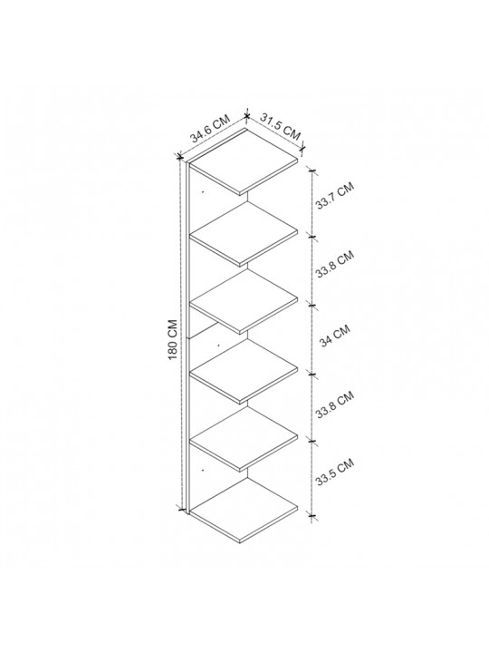 Βιβλιοθήκη - Ραφιέρα τοίχου μελαμίνης Ogden Megapap χρώμα pine oak 34,5x30x180εκ. Βιβλιοθήκη - Ραφιέρα τοίχου μελαμίνης Ogden Megapap χρώμα pine oak 34,5x30x180εκ.
