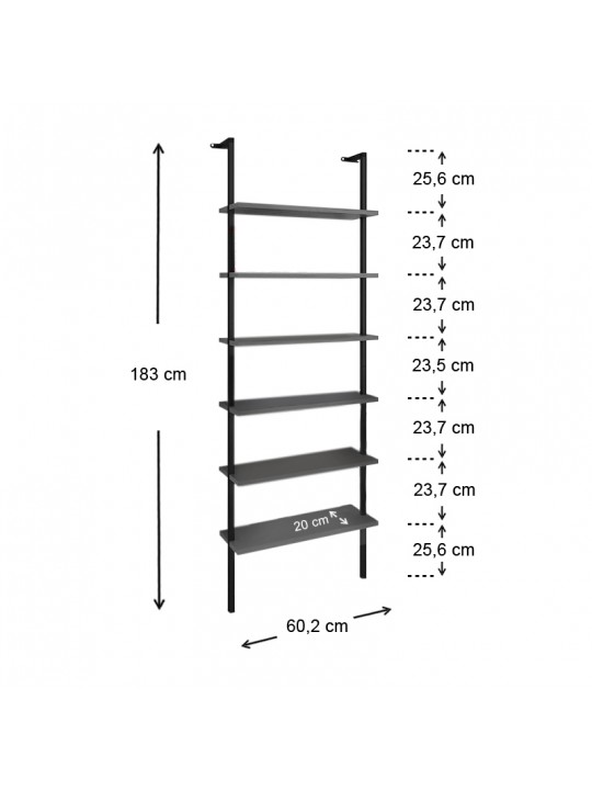 Βιβλιοθήκη τοίχου Madison Megapap μεταλλική - μελαμίνης χρώμα μαύρο - ανθρακί 60x20x183εκ. Βιβλιοθήκη τοίχου Madison Megapap μεταλλική - μελαμίνης χρώμα μαύρο - ανθρακί 60x20x183εκ.
