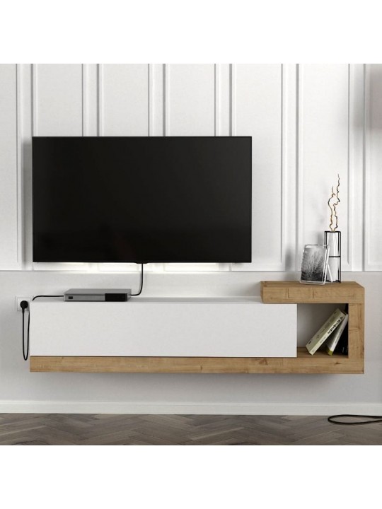 Έπιπλο τηλεόρασης επιτοίχιο Volare Megapap χρώμα λευκό - sapphire oak 150x29,6x38,6εκ. Έπιπλο τηλεόρασης επιτοίχιο Volare Megapap χρώμα λευκό - sapphire oak 150x29,6x38,6εκ.