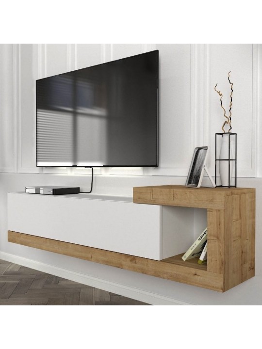 Έπιπλο τηλεόρασης επιτοίχιο Volare Megapap χρώμα λευκό - sapphire oak 150x29,6x38,6εκ. Έπιπλο τηλεόρασης επιτοίχιο Volare Megapap χρώμα λευκό - sapphire oak 150x29,6x38,6εκ.