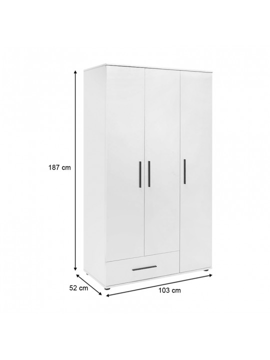 Ντουλάπα ρούχων Bianco Megapap τρίφυλλη με συρτάρια χρώμα λευκό 103x52x187εκ. Ντουλάπα ρούχων Bianco Megapap τρίφυλλη με συρτάρια χρώμα λευκό 103x52x187εκ.