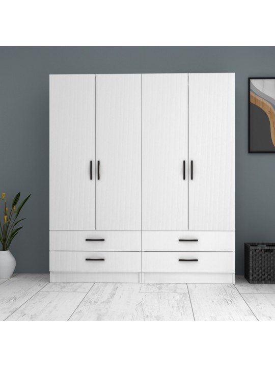 Ντουλάπα ρούχων Ricardo Megapap τετράφυλλη με συρτάρια χρώμα λευκό 160x51,8x181εκ. Ντουλάπα ρούχων Ricardo Megapap τετράφυλλη με συρτάρια χρώμα λευκό 160x51,8x181εκ.