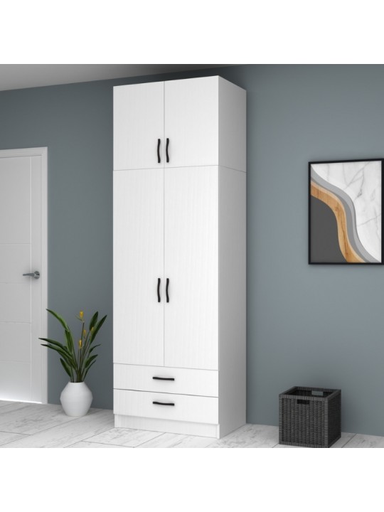 Ντουλάπα ρούχων Ricardo Megapap δίφυλλη με πατάρι και συρτάρια χρώμα λευκό 80x51,8x240εκ. Ντουλάπα ρούχων Ricardo Megapap δίφυλλη με πατάρι και συρτάρια χρώμα λευκό 80x51,8x240εκ.