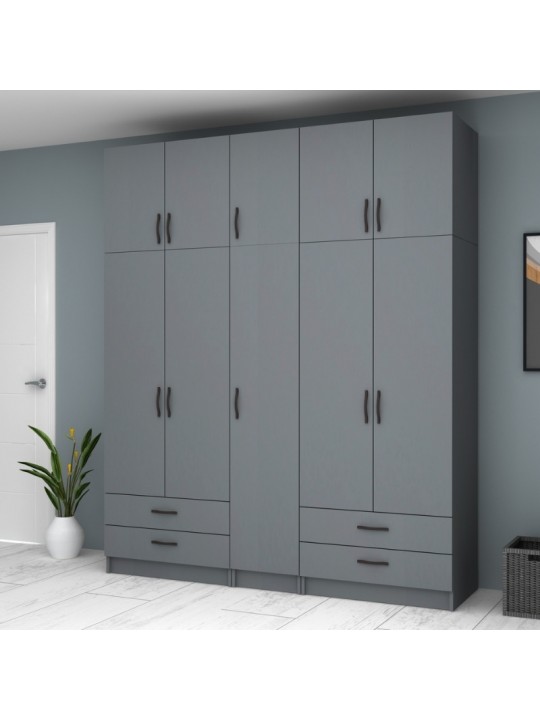 Ντουλάπα ρούχων Ricardo Megapap πεντάφυλλη με πατάρι και συρτάρια χρώμα ανθρακί 200x51,8x240εκ. Ντουλάπα ρούχων Ricardo Megapap πεντάφυλλη με πατάρι και συρτάρια χρώμα ανθρακί 200x51,8x240εκ.