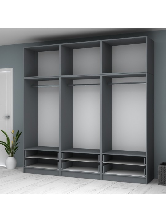 Ντουλάπα ρούχων Ricardo Megapap εξάφυλλη με πατάρι και συρτάρια χρώμα ανθρακί 240x51,8x240εκ. Ντουλάπα ρούχων Ricardo Megapap εξάφυλλη με πατάρι και συρτάρια χρώμα ανθρακί 240x51,8x240εκ.