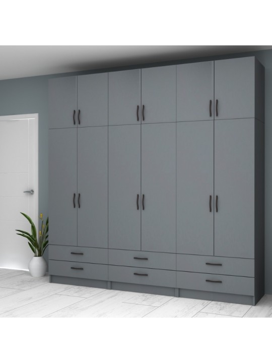 Ντουλάπα ρούχων Ricardo Megapap εξάφυλλη με πατάρι και συρτάρια χρώμα ανθρακί 240x51,8x240εκ. Ντουλάπα ρούχων Ricardo Megapap εξάφυλλη με πατάρι και συρτάρια χρώμα ανθρακί 240x51,8x240εκ.