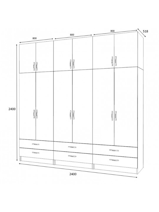 Ντουλάπα ρούχων Ricardo Megapap εξάφυλλη με πατάρι και συρτάρια χρώμα ανθρακί 240x51,8x240εκ. Ντουλάπα ρούχων Ricardo Megapap εξάφυλλη με πατάρι και συρτάρια χρώμα ανθρακί 240x51,8x240εκ.