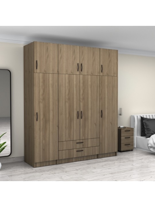 Ντουλάπα ρούχων Victoria Megapap τετράφυλλη με πατάρι και συρτάρια χρώμα καρυδί 200x60x240εκ. Ντουλάπα ρούχων Victoria Megapap τετράφυλλη με πατάρι και συρτάρια χρώμα καρυδί 200x60x240εκ.