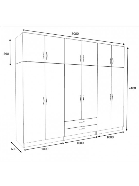 Ντουλάπα ρούχων Victoria Megapap εξάφυλλη με πατάρι και συρτάρια χρώμα λευκό 300x60x240εκ. Ντουλάπα ρούχων Victoria Megapap εξάφυλλη με πατάρι και συρτάρια χρώμα λευκό 300x60x240εκ.