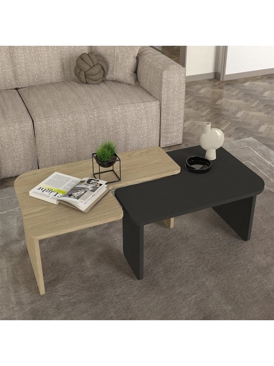 Τραπεζάκι σαλονιού σετ 2τμχ Lava Megapap χρώμα rota oak - ανθρακί 75x48,5x35,6εκ. Τραπεζάκι σαλονιού σετ 2τμχ Lava Megapap χρώμα rota oak - ανθρακί 75x48,5x35,6εκ.