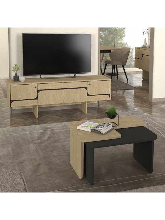 Τραπεζάκι σαλονιού σετ 2τμχ Lava Megapap χρώμα rota oak - ανθρακί 75x48,5x35,6εκ. Τραπεζάκι σαλονιού σετ 2τμχ Lava Megapap χρώμα rota oak - ανθρακί 75x48,5x35,6εκ.