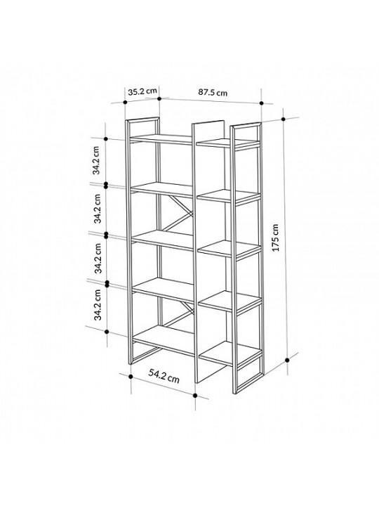 Βιβλιοθήκη Detroit Megapap χρώμα sapphire oak - silky black 87,5x35,2x175εκ. Βιβλιοθήκη Detroit Megapap χρώμα sapphire oak - silky black 87,5x35,2x175εκ.