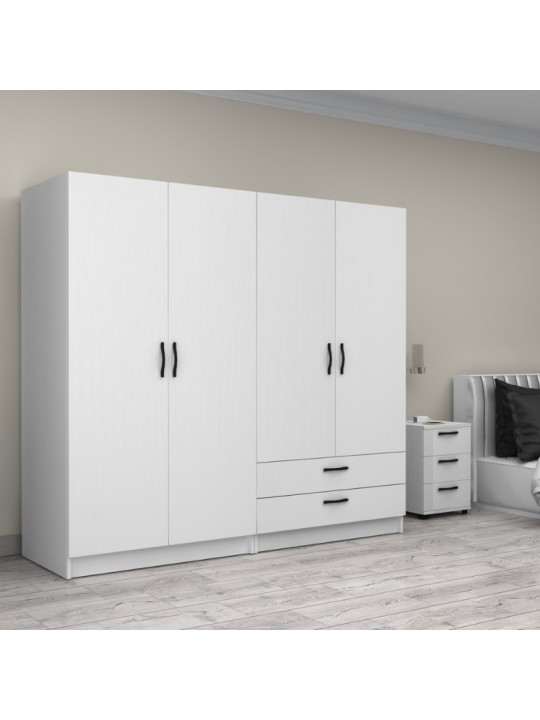 Ντουλάπα ρούχων Victoria Megapap τετράφυλλη με συρτάρια χρώμα λευκό 200x60x181εκ. Ντουλάπα ρούχων Victoria Megapap τετράφυλλη με συρτάρια χρώμα λευκό 200x60x181εκ.