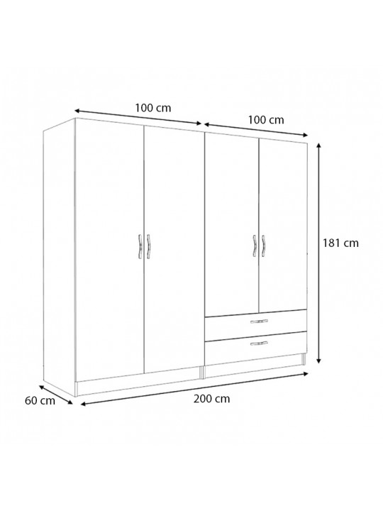 Ντουλάπα ρούχων Victoria Megapap τετράφυλλη με συρτάρια χρώμα λευκό 200x60x181εκ. Ντουλάπα ρούχων Victoria Megapap τετράφυλλη με συρτάρια χρώμα λευκό 200x60x181εκ.
