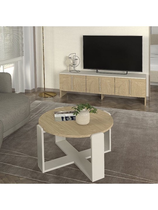 Τραπεζάκι σαλονιού Rebel Megapap χρώμα rota oak - sandstone Ø70x38εκ. Τραπεζάκι σαλονιού Rebel Megapap χρώμα rota oak - sandstone Ø70x38εκ.