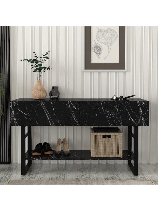 Κονσόλα Aron Megapap χρώμα μαύρο εφέ μαρμάρου 138,8x41x75,7εκ. Κονσόλα Aron Megapap χρώμα μαύρο εφέ μαρμάρου 138,8x41x75,7εκ.