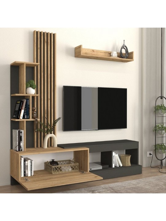 Σύνθεση τηλεόρασης Vermont Megapap χρώμα ανθρακί - sepet oak 180x40x193,8εκ. Σύνθεση τηλεόρασης Vermont Megapap χρώμα ανθρακί - sepet oak 180x40x193,8εκ.
