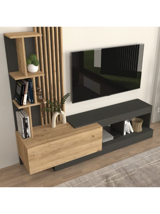 Σύνθεση τηλεόρασης Vermont Megapap χρώμα ανθρακί - sepet oak 180x40x193,8εκ. Σύνθεση τηλεόρασης Vermont Megapap χρώμα ανθρακί - sepet oak 180x40x193,8εκ.