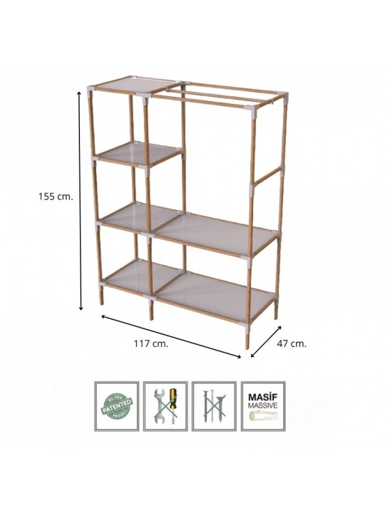 Ντουλάπα ρούχων ανοιχτή - Έπιπλο εισόδου ξύλινο - πλαστικό χρώμα φυσικό - μπεζ 117x47x155εκ. Ντουλάπα ρούχων ανοιχτή - Έπιπλο εισόδου ξύλινο - πλαστικό χρώμα φυσικό - μπεζ 117x47x155εκ.