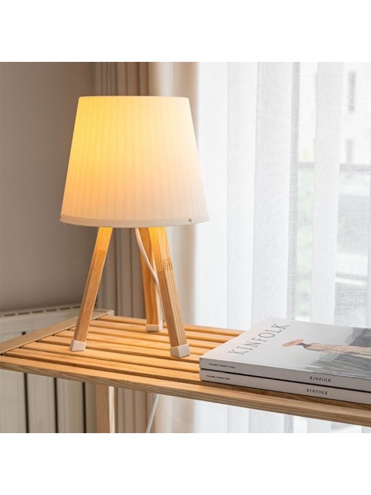 Φωτιστικό επιτραπέζιο ξύλινο - πλαστικό χρώμα μπεζ Ø18x34εκ. Φωτιστικό επιτραπέζιο ξύλινο - πλαστικό χρώμα μπεζ Ø18x34εκ.