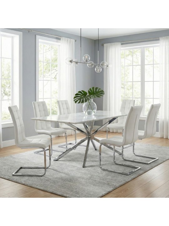 Καρέκλα τραπεζαρίας Vela Megapap λευκό PU - μεταλλική βάση χρωμίου 41x61x107εκ. Καρέκλα τραπεζαρίας Vela Megapap λευκό PU - μεταλλική βάση χρωμίου 41x61x107εκ.