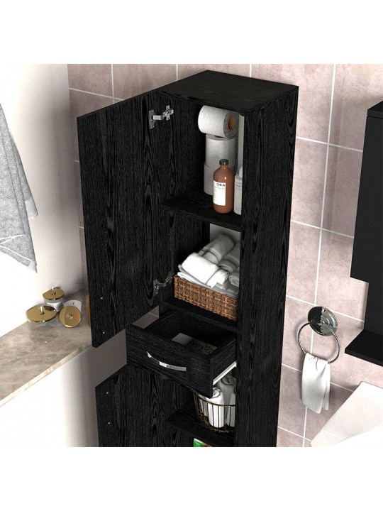 Ντουλάπι κουζίνας - μπάνιου Selina Megapap χρώμα sencron black 35x31x179εκ. Ντουλάπι κουζίνας - μπάνιου Selina Megapap χρώμα sencron black 35x31x179εκ.