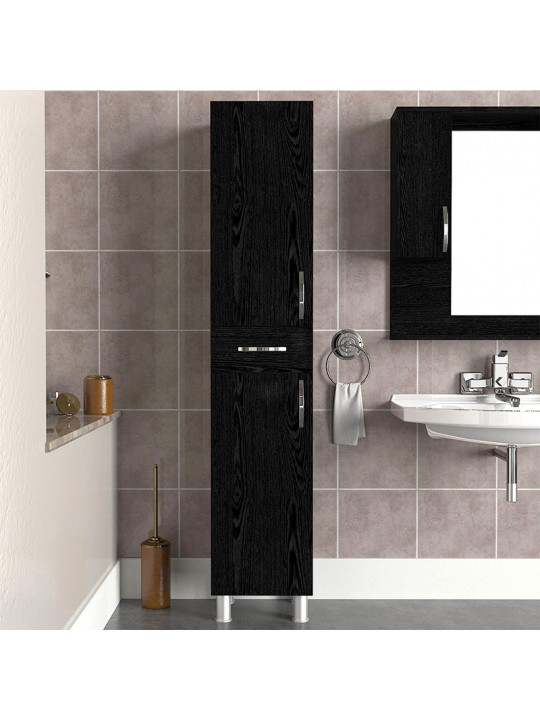 Ντουλάπι κουζίνας - μπάνιου Selina Megapap χρώμα sencron black 35x31x179εκ. Ντουλάπι κουζίνας - μπάνιου Selina Megapap χρώμα sencron black 35x31x179εκ.