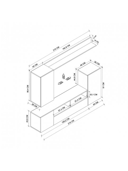 Σύνθεση τηλεόρασης Rodos Megapap χρώμα λευκό 210,2x36x90,4εκ. Σύνθεση τηλεόρασης Rodos Megapap χρώμα λευκό 210,2x36x90,4εκ.