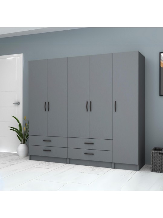 Ντουλάπα ρούχων Ricardo Megapap πεντάφυλλη με συρτάρια χρώμα ανθρακί 200x51,8x181εκ. Ντουλάπα ρούχων Ricardo Megapap πεντάφυλλη με συρτάρια χρώμα ανθρακί 200x51,8x181εκ.