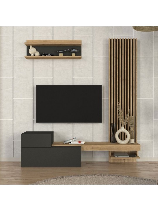 Σύνθεση τηλεόρασης Dumont Megapap χρώμα ανθρακί - sepet oak 180x36,8x200εκ. Σύνθεση τηλεόρασης Dumont Megapap χρώμα ανθρακί - sepet oak 180x36,8x200εκ.