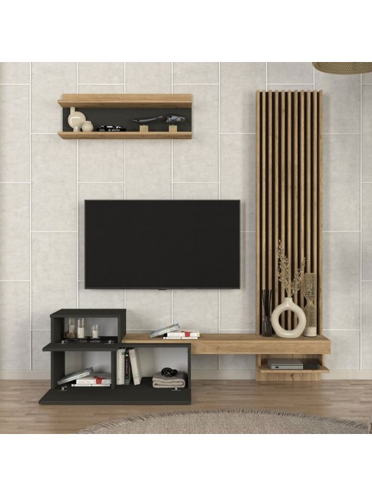 Σύνθεση τηλεόρασης Dumont Megapap χρώμα ανθρακί - sepet oak 180x36,8x200εκ. Σύνθεση τηλεόρασης Dumont Megapap χρώμα ανθρακί - sepet oak 180x36,8x200εκ.