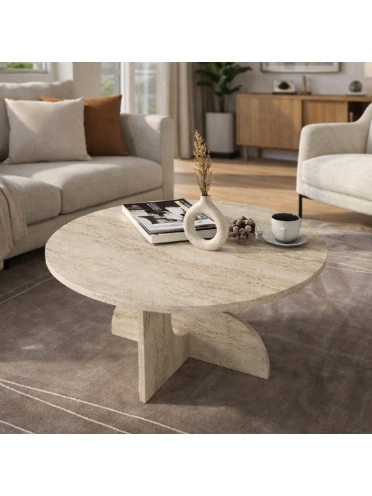 Τραπεζάκι σαλονιού Mara Megapap χρώμα travertine Ø75x36,8εκ. Τραπεζάκι σαλονιού Mara Megapap χρώμα travertine Ø75x36,8εκ.