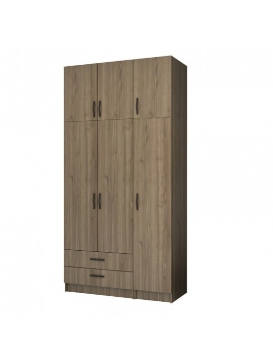 Ντουλάπα ρούχων Ricardo Megapap τρίφυλλη με πατάρι και συρτάρια χρώμα καρυδί 120x51,8x240εκ.