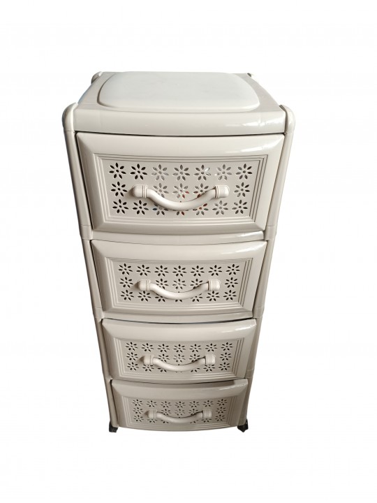 Nektarplast  Διάτρητη Συρταριέρα Πλαστική Μπεζ 4 Θέσεων με ροδάκια - Millenium 0114- Υ88εκ x 39εκ x 41 εκ