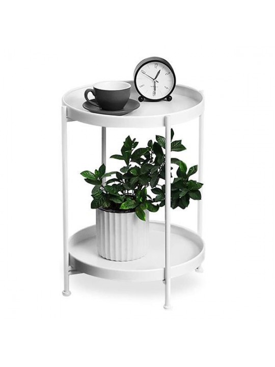 Κομοδίνο - τραπέζι στρογγυλό με 2 επίπεδα λευκό Ø42x50εκ. - ΝΕΧΤ 35566-00---2