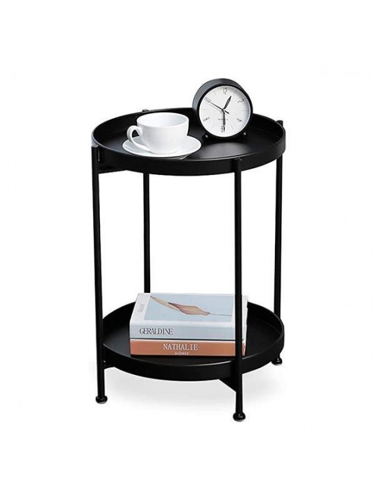 Κομοδίνο - τραπέζι στρογγυλό με 2 επίπεδα μαύρο Ø42x50εκ. - ΝΕΧΤ 35566-09---2