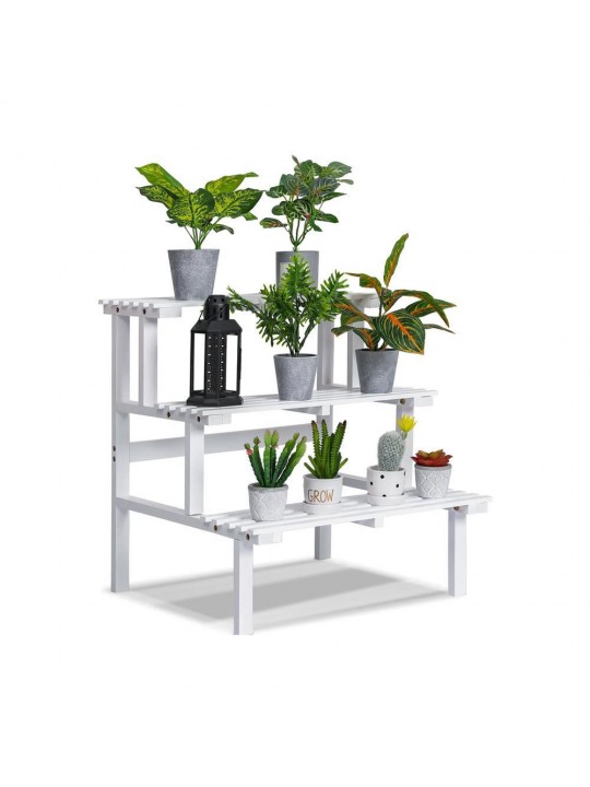 Ανθοστήλη Nextdeco ξύλινη λευκή 3 επιπέδων Υ60x56x60εκ. - NEXT 36119------2