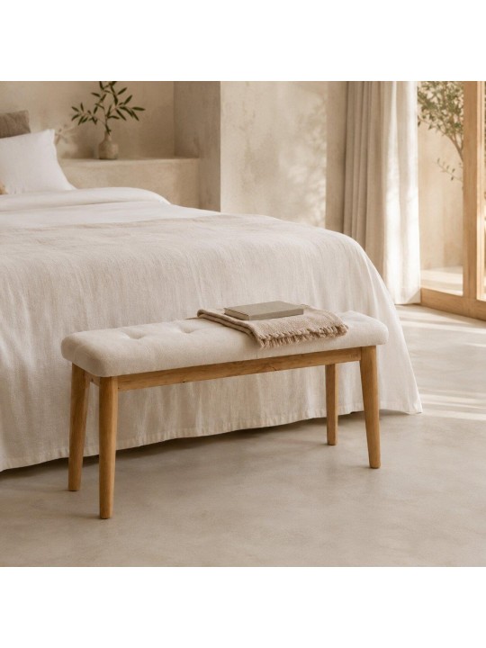 Παγκάκι Nextdeco Natural μασίφ ξύλο λευκό μαξιλάρι Υ45,5×85×31,5εκ. -  11741-00