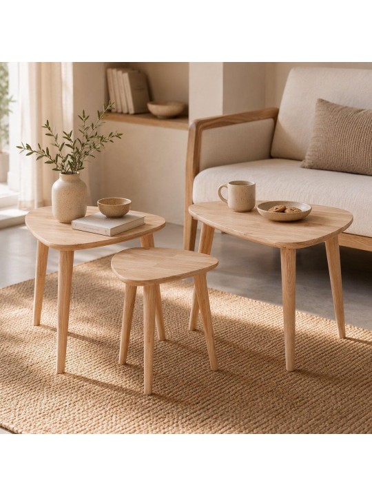 Τραπεζάκια σετ 3 Nextdeco Natural μασίφ ξύλο -  11745