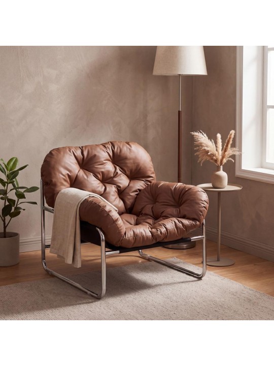 Πολυθρόνα Nextdeco PU και ανοξείδωτο μέταλλο καφέ 74x79,5xΥ66εκ. - NEXT 36441-07