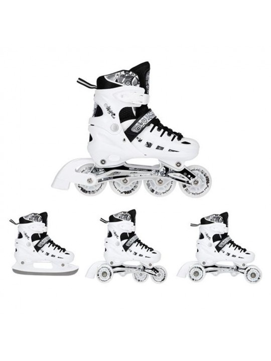 Αυξομειούμενα Roller NH10905 4 ΣΕ 1 INLINE SKATES NILS EXTREME ΑΣΠΡΟ ΜΕ LED ΤΡΟΧΟΥΣ -LARGE(39-42) - 16-25-043