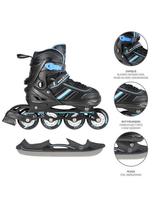 Αυξομειούμενα Roller NH18191 2 ΣΕ 1 Μαύρο/Μπλε Medium(34-38) IN-LINE SKATES/HOCKEY ICE SKATES - 16-21-071