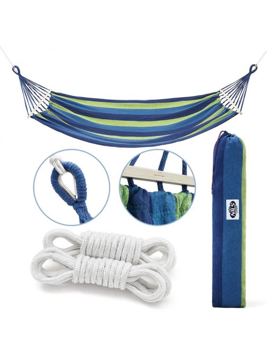 Αιώρα Διπλή NC9001 Μπλε με 70cm Ξύλινη βάση και μεταλλικό κρίκο Nils Camp - 15-03-059