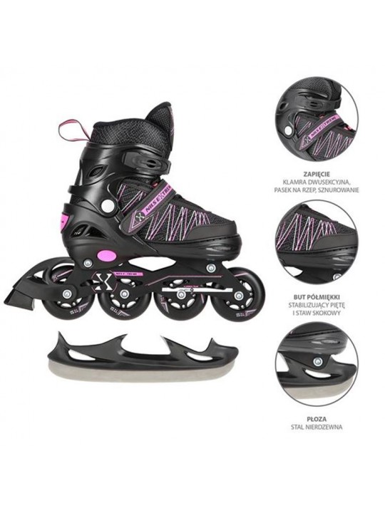 Αυξομειούμενα Roller NH11912 A 2σε1 Μαύρο/Ροζ Small(31-34) IN-LINE SKATES/HOCKEY ICE SKATES - 16-21-045