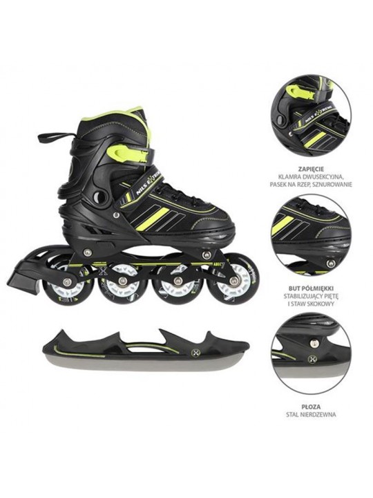 Αυξομειούμενα Roller NH18191 2 ΣΕ 1 Μαύρο/Πράσινο Medium (34-38) IN-LINE SKATES/HOCKEY ICE SKATES - 16-21-074