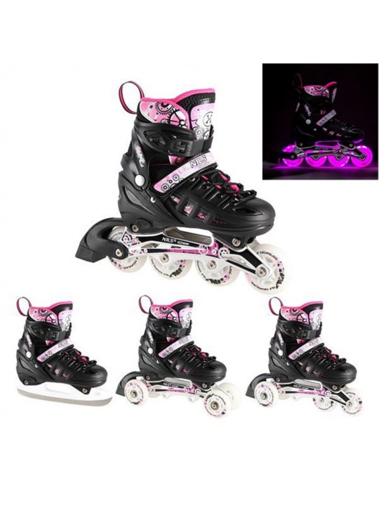Αυξομειούμενα Roller NH 10905 ΣΕΤ 4 ΣΕ 1 INLINE SKATES NILS EXTREME Μαυρο/Ροζ LED-Large(39-42) - 16-25-057