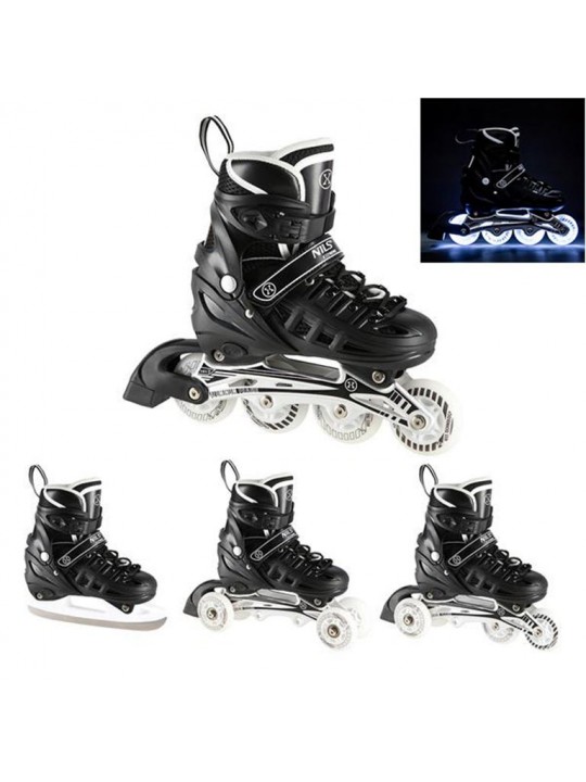 Αυξομειούμενα Roller NH 10905 ΣΕΤ 4 ΣΕ 1 INLINE SKATES NILS EXTREME Μαυρο LED-SMALL (31-34) - 16-25-052