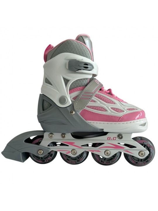 Αυξομειούμενα Πατίνια Roller GC BW 188 Γκρι/Ροζ με LED Τροχούς IN-LINE SKATES Medium (35-38) - 10-00-011