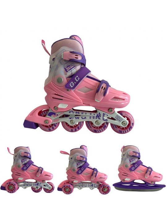 Αυξομειούμενα Roller GC BW125 ΣΕΤ 4 ΣΕ 1 INLINE SKATES  Ροζ/Μωβ- Medium(35-38) - 10-03-004
